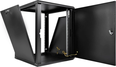 Шкаф коммутационный ЦМО ШРН-Эконом (ШРН-Э-18.350.1-9005) настенный 18U 600x350мм пер.дв.металл 85кг черный 300мм 21.69кг 180град. 878мм IP20 металл