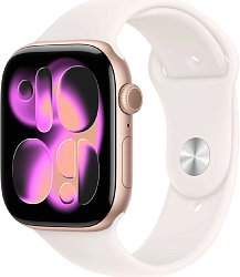 Смарт-часы Apple Watch Series 11 A3333 46мм OLED корп.розовое золото Sport Band рем.белый разм.брасл.:S/M (MEV64LW/A)