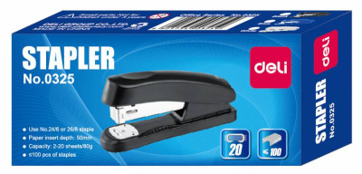 Степлер Deli E0325 24/6 26/6 (20листов) ассорти 100скоб коробка