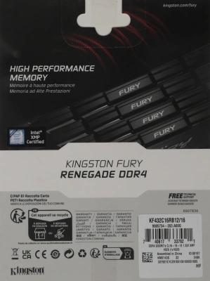 Память DDR4 16GB 3200MHz Kingston KF432C16RB12/16 Fury Renegade Black RTL Gaming PC4-25600 CL16 DIMM 288-pin 1.35В dual rank с радиатором Ret