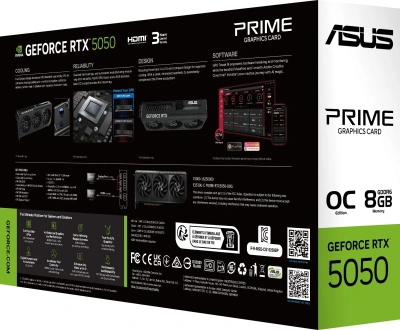 Видеокарта Asus PCI-E 4.0 PRIME-RTX5050-O8G NVIDIA GeForce RTX 5050 8Gb 128bit GDDR6 2677/28000 HDMIx1 DPx3 HDCP Ret