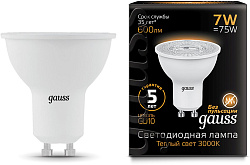 Лампа светодиодная Gauss Black 7Вт цок.:GU10 рефлек. 220B св.свеч.бел.теп. MR16 (упак.:10шт) (101506107)