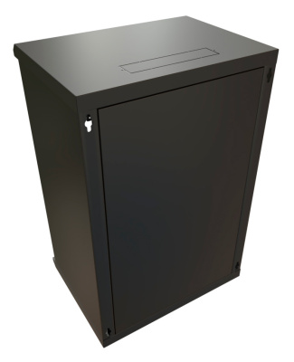 Шкаф коммутационный WRline (WR-TW-1845-SR-RAL9004) настенный 18U 600x450мм пер.дв.металл 2 бок.пан. направл.под винты 60кг черный 370мм 908мм IP20 сталь