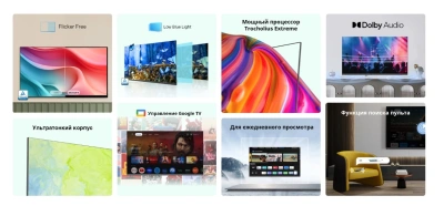 Телевизор LED Skyworth 40" 40E55G Google TV Frameless черный FULL HD 60Hz DVB-T DVB-T2 DVB-C DVB-S DVB-S2 USB WiFi Smart TV