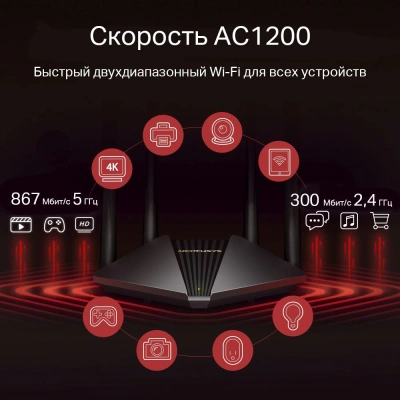 Роутер беспроводной Mercusys MR1200G AC1200 10/100/1000BASE-TX черный