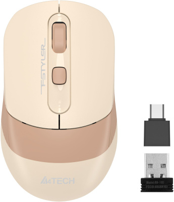 Мышь A4Tech Fstyler FG10CS Air бежевый/коричневый оптическая 2000dpi silent беспров. USB для ноутбука 4but (FG10CS AIR CAFE LATTE)