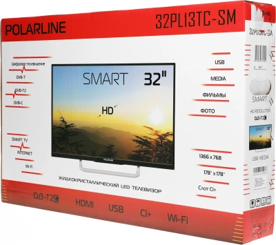 Телевизор LED PolarLine 32" 32PL13TC-SM черный HD 50Hz DVB-T DVB-T2 DVB-C USB WiFi Smart TV (RUS)