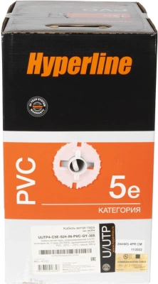 Кабель информационный Hyperline UUTP4R-C5E-S24-IN-PVC-GY-305 кат.5E UTP 4 пары 24AWG PVC внутренний 305м серый