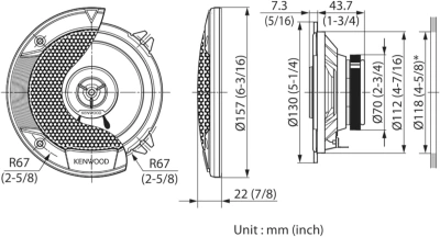 Колонки автомобильные Kenwood KFC-S1366 260Вт 89дБ 4Ом 13см (5дюйм) (ком.:2кол.) коаксиальные двухполосные