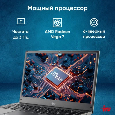 Ноутбук IRU Tactio 14RLH Ryzen 5 Pro 5675U 8Gb SSD256Gb AMD Radeon Graphics AMD Graphics 14" IPS FHD (1920x1080) FreeDOS grey WiFi BT Cam 4000mAh (2058867)