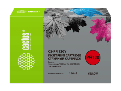 Картридж струйный Cactus CS-PFI120Y PFI-120 Y желт.пигм. (130мл) для Canon imagePROGRAF TM-200/TM-205/TM-300/TM-305