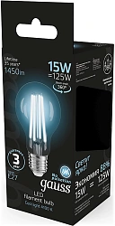 Лампа светодиодная Gauss Filament 102902215 15Вт цок.:E27 груша 220B св.свеч.бел.нейт. (упак.:10шт)