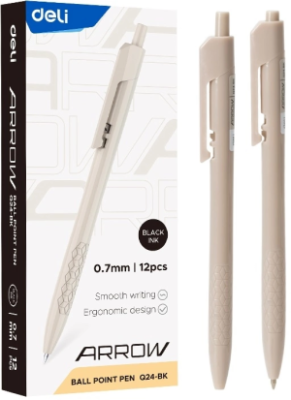 Ручка шариков. автоматическая Deli Arrow EQ24-BK прозрачный/белый d=0.7мм черн. черн.
