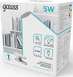 Светильник Gauss GTL205 (GT2051) настольный на прищепке LED белый/белый 5Вт