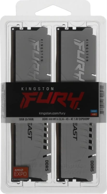 Память DDR5 2x16GB 6800MHz Kingston KF568C34BWEK2-32 Fury Beast RTL Gaming PC5-54400 CL34 DIMM 288-pin 1.4В kit dual rank с радиатором Ret