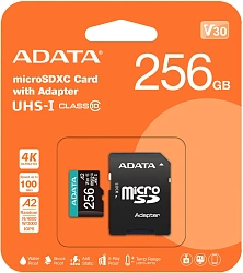 Флеш карта microSDXC 256GB A-Data AUSDX256GUI3V30SA2-RA1 Premier Pro + adapter