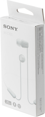 Гарнитура внутриканальные Sony WI-C100 белый беспроводные bluetooth шейный обод (WI-C100/WZ)
