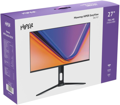 Монитор Hiper 27" EasyView SB2707 черный IPS LED 4ms 16:9 HDMI M/M матовая HAS Piv 250cd 178гр/178гр 1920x1080 75Hz FreeSync VGA DP FHD 5.75кг