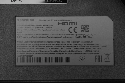 Монитор Samsung 27" Odyssey G3 S27AG320NI черный VA LED 1ms 16:9 HDMI полуматовая HAS Piv 3000:1 250cd 178гр/178гр 1920x1080 165Hz FreeSync Premium DP 4.8кг