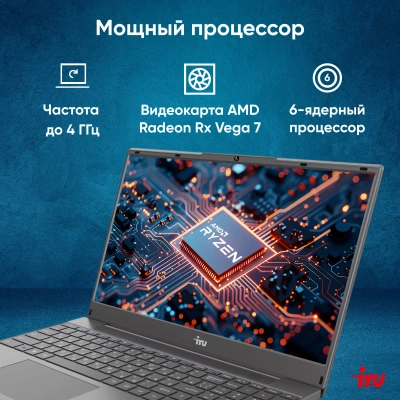 Ноутбук IRU Калибр 15PH Ryzen 5 5500U 16Gb SSD512Gb AMD Radeon Graphics 15.6" IPS FHD (1920x1080) FreeDOS black WiFi BT Cam 4350mAh (2053990)