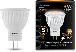 Лампа светодиодная Gauss Black 3Вт цок.:GU4 рефлек. 220B св.свеч.бел.теп. MR11 (упак.:10шт) (132517103)
