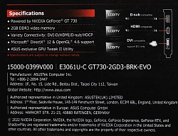 Видеокарта Asus PCI-E 2.0 GT730-2GD3-BRK-EVO NVIDIA GeForce GT 730 2Gb 64bit DDR3 902/1800 DVIx1 HDMIx1 CRTx1 HDCP Ret