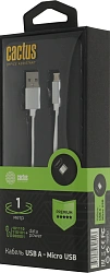 Кабель Cactus CS-USB.A.USB.MICRO-1 USB (m)-micro USB (m) 1м белый блистер