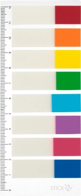 Закладки самокл. индексы пластиковые Stick`n 21467 12x45мм 8цв.в упак. 15лист с цветным краем на линейке европодвес