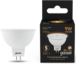 Лампа светодиодная Gauss 101505109 9Вт цок.:GU5.3 рефлек. 150B св.свеч.бел.теп. MR16 (упак.:1шт)