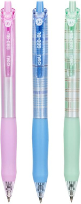 Набор ручек гелев. автоматическая Deli (EG60-BL-P) ассорти d=0.5мм син. черн. кор.карт. (12шт) резин. манжета