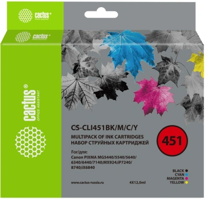 Картридж струйный Cactus CS-CLI451BK/M/C/Y черный/голубой/желтый/пурпурный набор (48мл) для Canon MG6340/5440/IP7240