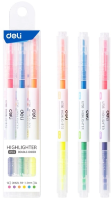 Набор текстовыделителей Deli EU736 скошенный пиш. наконечник двухсторонний 6цв. ассорти ПЭТ-бокс