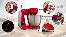 Кухонная машина Bosch Mum5 MUM5X планетар.вращ. 1000Вт красный/серый
