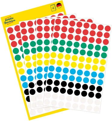 Этикетки Avery Zweckform 3090 104шт на листе диаметр 8мм/70г/м2/4л./ассорти самоклей. универсальная