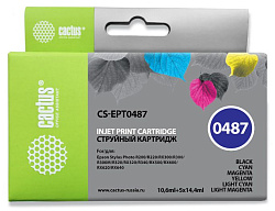 Картридж струйный Cactus CS-EPT0487 T0487 черный/голубой/пурпурный/желтый/светло-голубой/светло-пурпурный набор (88мл) для Epson Stylus Photo R200/R220/R300/R320/R340/RX500/RX600/RX620/RX640 с чипом