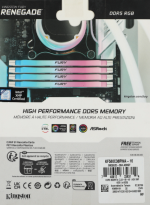 Память DDR5 16GB 8000MHz Kingston KF580C38RWA-16 Fury Renegade RGB RTL Gaming PC5-64000 CL38 DIMM 288-pin 1.45В single rank с радиатором Ret