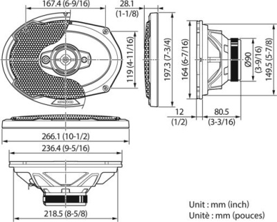 Колонки автомобильные Kenwood KFC-PS6986 600Вт 88дБ 4Ом 15x23см (6x9дюйм) (ком.:2кол.) коаксиальные четырехполосные