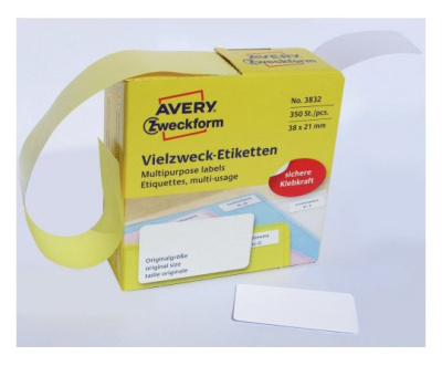 Этикетки Avery Zweckform 3832 38x21мм 350шт на листе/70г/м2/белый самоклей. универсальная