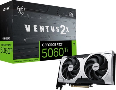 Видеокарта MSI PCI-E 5.0 RTX 5060 Ti 8G VENTUS 2X OC PLUS NVIDIA GeForce RTX 5060TI 8Gb 128bit GDDR7 2617/28000 HDMIx1 DPx3 HDCP Ret
