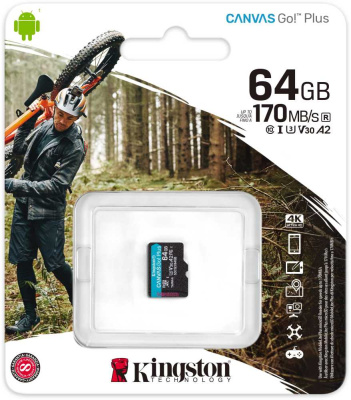 Флеш карта microSDXC 64GB Kingston SDCG3/64GBSP Canvas Go! Plus w/o adapter
