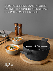 Кастрюля Polaris Kontur 24C 4.2л. d=24см (с крышкой) черный (015082)