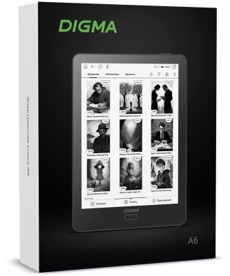 Электронная книга Digma A6 6" E-Ink Carta 758x1024 1.8Ghz 1Gb/32Gb/SD/microSDHC/подсветка дисплея темно-серый