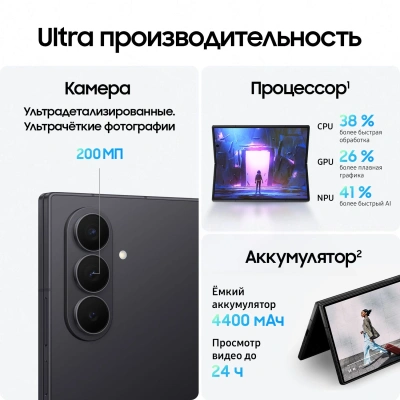 Смартфон Samsung SM-F966B Galaxy Fold7 512Gb 12Gb черный раскладной 3G 4G 2Sim 8" 1968x2184 Android 16 200Mpix 802.11 a/b/g/n/ac/ax/be NFC GPS GSM900/1800 GSM1900 Protect
