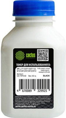 Тонер Cactus CS-THP4-60 черный флакон 60гр. для принтера CB436A/CE278A/CE285A/CF283A/CF244A/CF283X (для OEM)