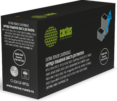 Картридж лазерный Cactus CS-Q2612X-MPSXL Q2612A/Canon FX10/703 черный (8000стр.) для HP LJ 1010/1012/1015/1018/1020/1020Plus/1022/3015/3020/3030/3050/3050Z/3052/3055/M1005MFP/M1319MFP; Canon FAX-L100/L140/L120/L160, imageClass MF4150/4350d/4370dn/D420, Sa
