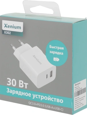 Сетевое зар./устр. Xenium X302 30W 3A+2A USB/USB Type-C универсальное белый (CCX3020W/00)