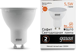 Лампа светодиодная Gauss Elementary MR16 5.5Вт цок.:GU10 спот 220B св.свеч.бел.теп. (упак.:10шт) (13616)