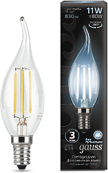Лампа филам. Gauss Filament 11Вт цок.:E14 свеча 220B св.свеч.бел.нейт. CF35 (упак.:10шт) (104801211)
