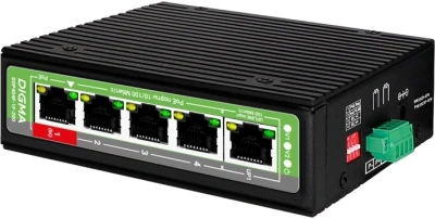 Коммутатор Digma DSP404F-1F-200 (L2) 5x100Мбит/с 4PoE 4PoE+ 1PoE++ 200W неуправляемый