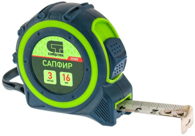 Рулетка строительная Сибртех 32580 дл.полотна 3м изм.шкала в см зацеп простой зеленый